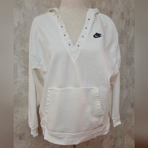 Nike White Hoodie Pullover Snap Neck Small Swoosh Minimalist Cozy Oversized M